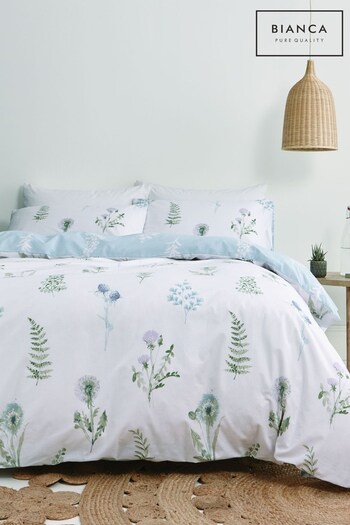 Bianca White Meadow Flowers Egyptian Cotton Duvet Cover and Pillowcase Set (222152) | £25 - £42