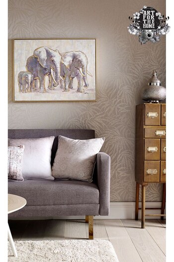 Art For The Home Natural Metallic Elephant Family Hand Painted Framed Canvas (222505) | £110