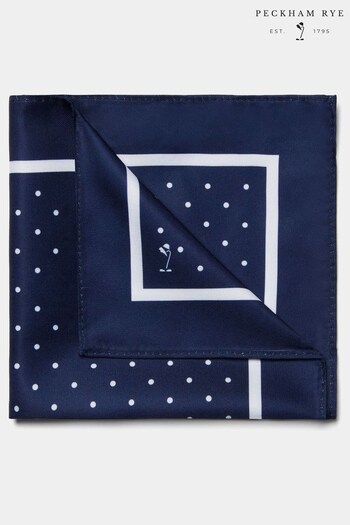 Peckham Rye Navy Blue/White Polka Dot Pocket Square (223092) | £30