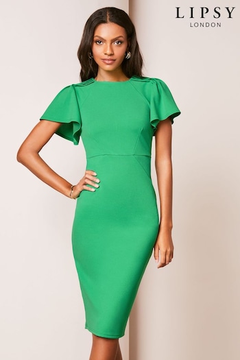 Lipsy Green Short Flutter Sleeve Midi Bodycon Dress (223197) | £45