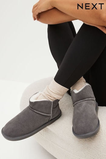 Grey Faux Fur Lined Suede Slipper Boots (223266) | £32