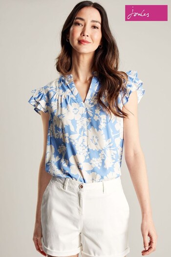 Joules Blue Pop Over Frill Blouse (223497) | £39.95