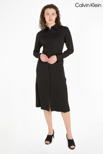 Calvin Klein Recycled Polyester Black Shirt Dress (223576) | £220