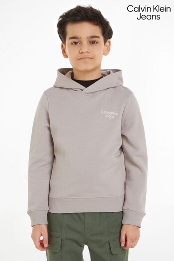 Calvin Junior Klein Kids Grey Stack Logo Hoodie (223620) | £65