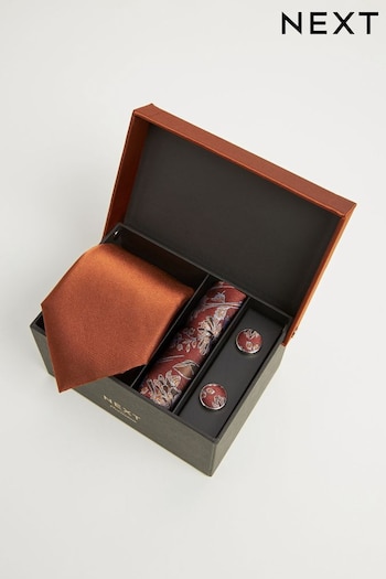 Rust Orange Tie, Pocket Square and Cufflinks Gift Set (223825) | £28