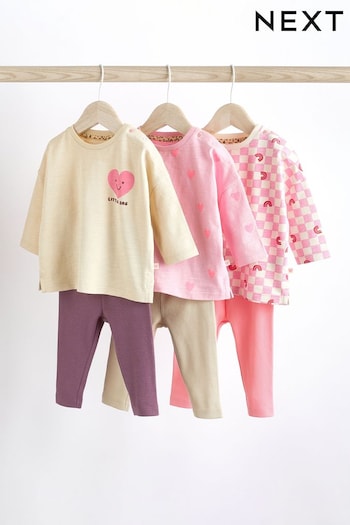 Tan Brown/Hot Pink 6 Piece Baby T-Shirts and Leggings Set (223868) | £28 - £30