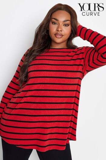 Yours Curve Red Long Sleeve Rib Swing Stripe Top (224035) | £24