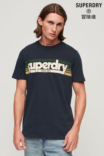 Superdry Blue Terrain Striped Logo T-Shirt (224108) | £30