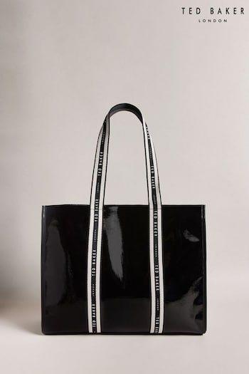 Ted Baker Celinie Black Branded Webbing Faux Leather Large Tote (224189) | £130