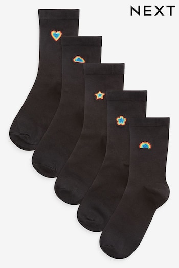 Rainbow Embroidered Motif Ankle Socks 5 Pack (224215) | £12