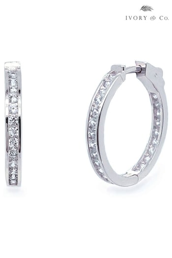 Ivory & Co Silver Copenhagen And Crystal Hoop Earrings (224440) | £40
