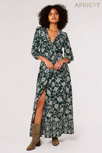 Apricot Green Floral Border Wrap Maxi Dress (224513) | £45
