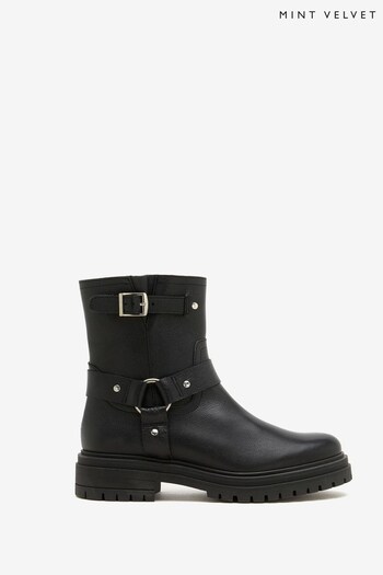 Mint Velvet Black Leather Biker Boots (224536) | £159