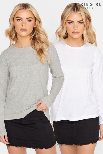 PixieGirl Petite Grey Long Sleeve T-Shirts 2 Pack (224654) | £22
