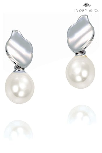 Ivory & Co Rhodium Osaka Modern Pearl Drop Earrings (224876) | £30