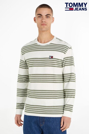 Tommy Jeans Stripe Long Sleeve White T-Shirt (225060) | £50