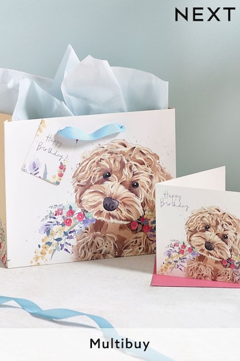 White Cockapoo Gift Bag R150 and Card Set (225879) | £3.75