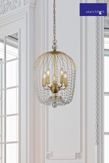 Searchlight Gold Amaranth Gold Metal Clear Crystal 5Lt Pendant Ceiling Light (226017) | £82