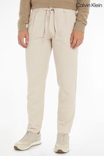 Calvin Klein Slim Cream Linen Tapered Trousers (226419) | £130