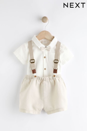 Neutral Shirt Body, Shorts and Braces Baby 4 Piece Set (0mths-2yrs) (226979) | £22 - £24