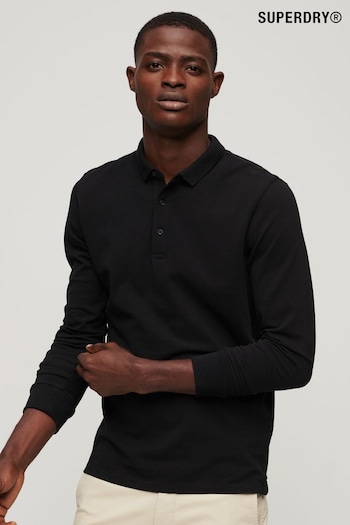 Superdry Black Long Sleeve Cotton Pique Polo Shirt (227119) | £45