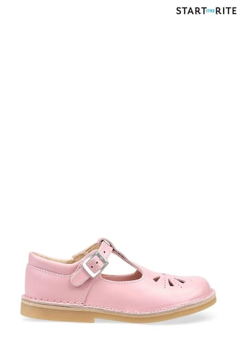 Start-Rite Lottie Pink Leather Classic T-Bar Shoes Laces F Fit (227370) | £52