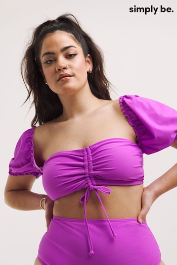 Simply Be Purple Katerini Puff Sleeve Bikini Top (227412) | £24