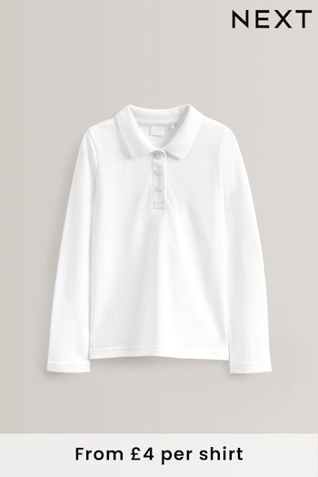White 2 Pack Cotton Long Sleeve Polo Shirts (3-16yrs) (228199) | £8 - £13.50
