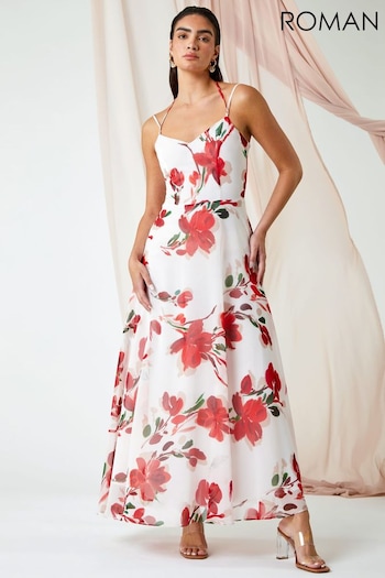 Roman Red Luxe Floral Fit & Flare Maxi shirt Dress (228365) | £135