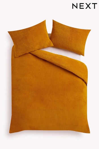 Ochre Yellow Soft Teddy Fleece Duvet Cover and Pillowcase Set (228409) | £22 - £52