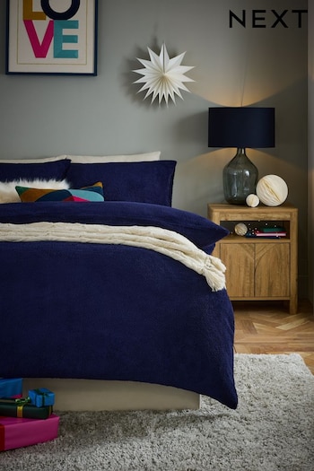 Navy Blue Soft Teddy Fleece Duvet Cover and Pillowcase Set (228677) | £22 - £52