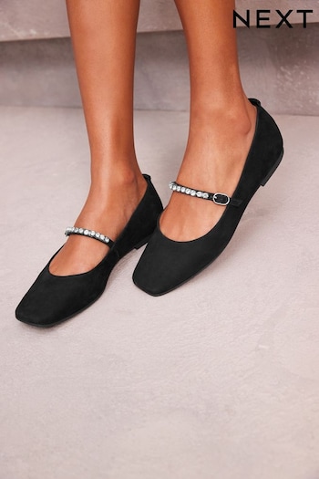 Black/Jewel Signature Rose Mary Jane Flat Shoes (228725) | £48