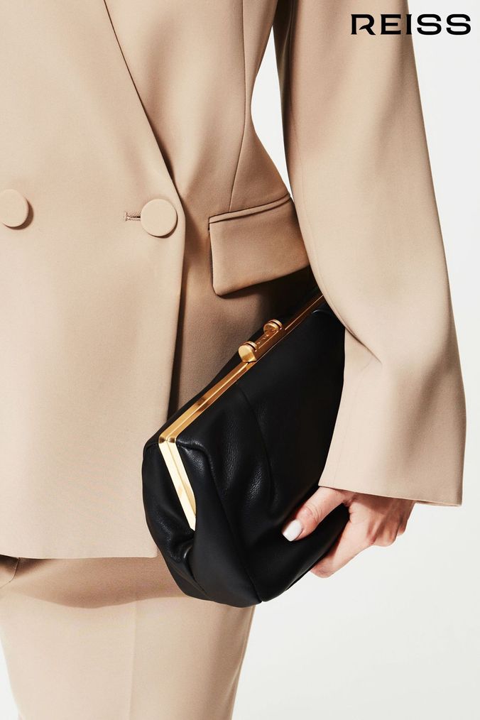 Reiss Black Madison Leather Clutch Bag (229017) | £158