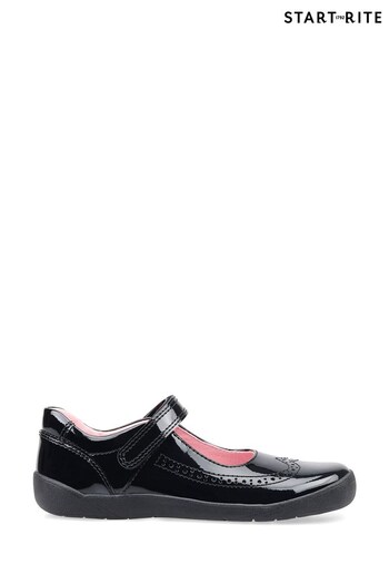 Start-Rite Spirit Black Leather School Wide Shoes - Unicorn F & G Fit (229053) | £40