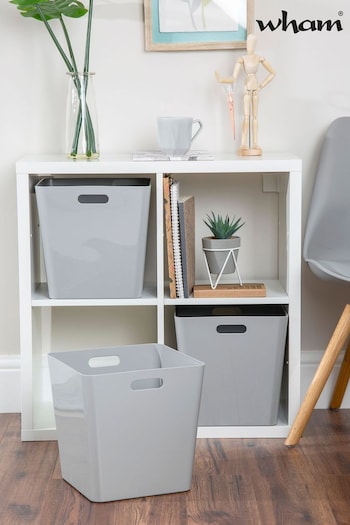 Wham Set of 3 Grey Large Cube Plastic Storage Baskets (229109) | £27