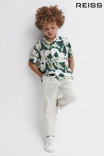 Reiss Green Saxon Junior Cuban Collar Short Sleeve Shirt (229177) | £36