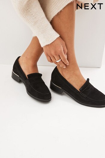 Black Forever Comfort® Leather Suede Back Trim Detail Loafers (229607) | £46