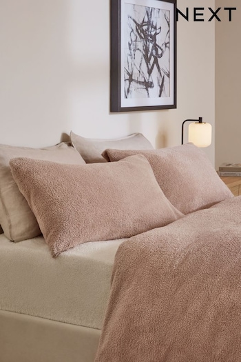 Set of 2 Natural Soft Teddy Fleece Pillowcases (229790) | £8