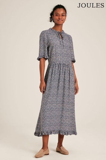 Joules Layla Blue Frilled Midi Dress (229864) | £54.95