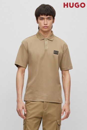 HUGO Tan Brown Framed Logo Collared Polo Shirt (229937) | £99