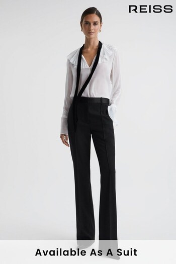 Reiss Black Alia Flared Satin Waistband Suit Trousers (230353) | £178