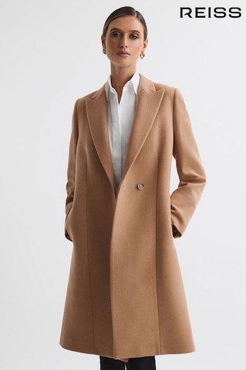 Reiss Camel Arlow Wool Blend Double Breasted Coat (230397) | £338