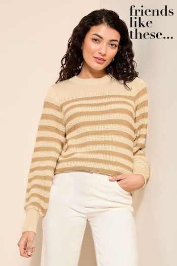 Friends Like These Brown Textured Puff Sleeve Knitted Jumper (230429) | £40