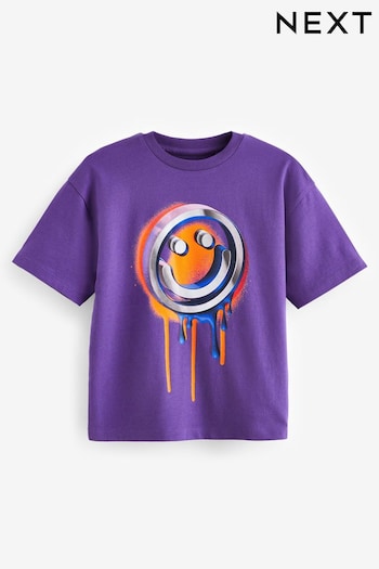 Purple Smile Relaxed Fit Short Sleeve Graphic T-Shirt (3-16yrs) (230495) | £5 - £8