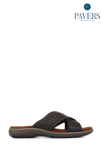 Pavers Brown Men's Leather Mule Sandals normal (230599) | £34.99