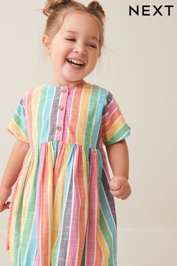 Rainbow Stripe Relaxed Cotton Dress (3mths-8yrs) (230611) | £12 - £15