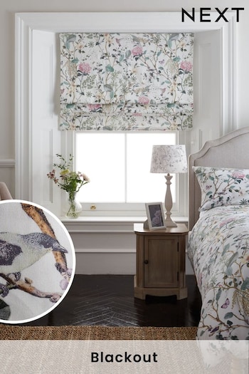 Natural Ready Made Reflection Floral Blackout Roman Blind (230936) | £50 - £100