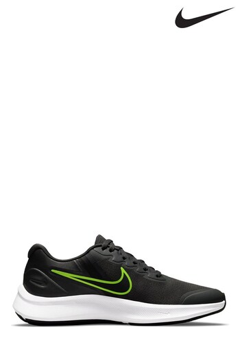 Nike Huarache Black/Green Star Runner 3 Youth Trainers (230999) | £38