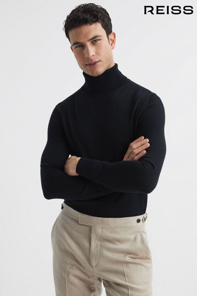 Mens Black Roll Neck Jumpers Plain Black Knitted Jumpers Next