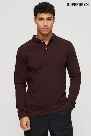 Superdry Burgundy Red Tipped Long Sleeve Polo Shirt (231444) | £45